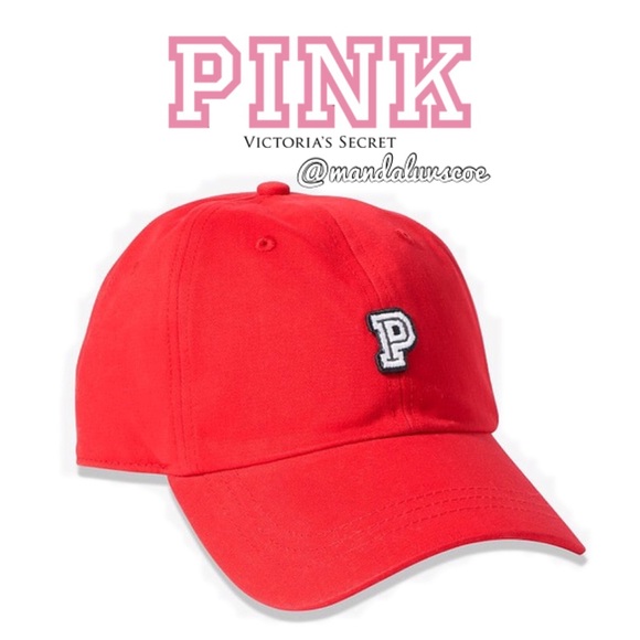 PINK Victoria's Secret Accessories - NEW💕VS PINK RED “P” MONOGRAM Baseball Hat Cap